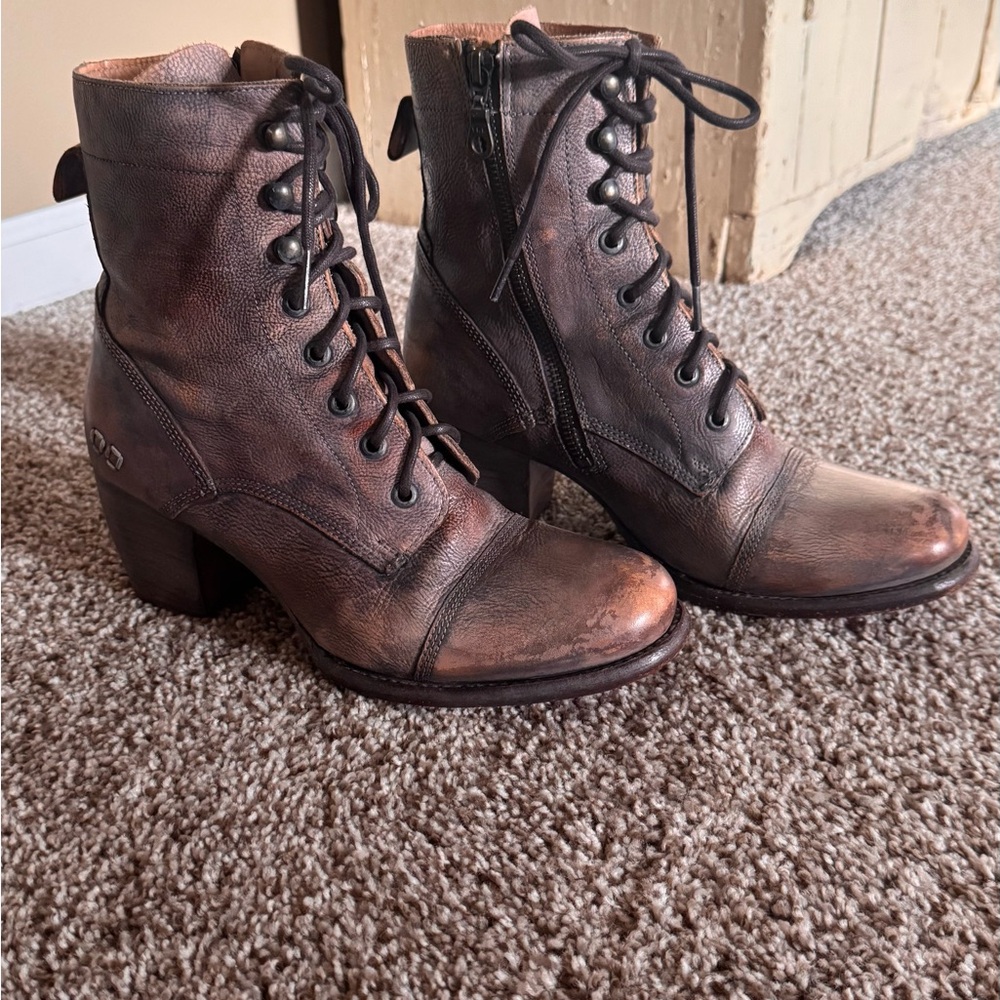 BED|STU Brown Lace Up Boots Distressed Leather